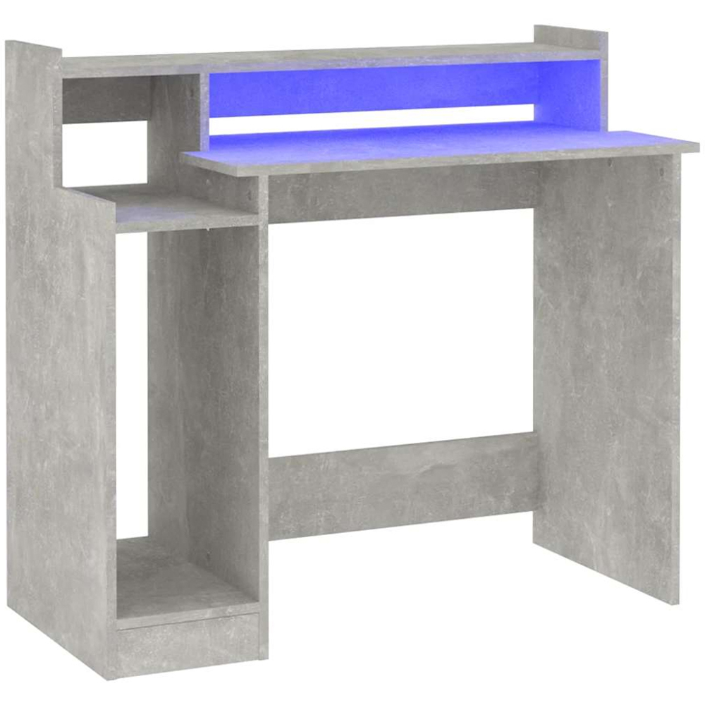 vidaXL 3 Shelf LED Light Computer Desk Concrete Grey Image 3