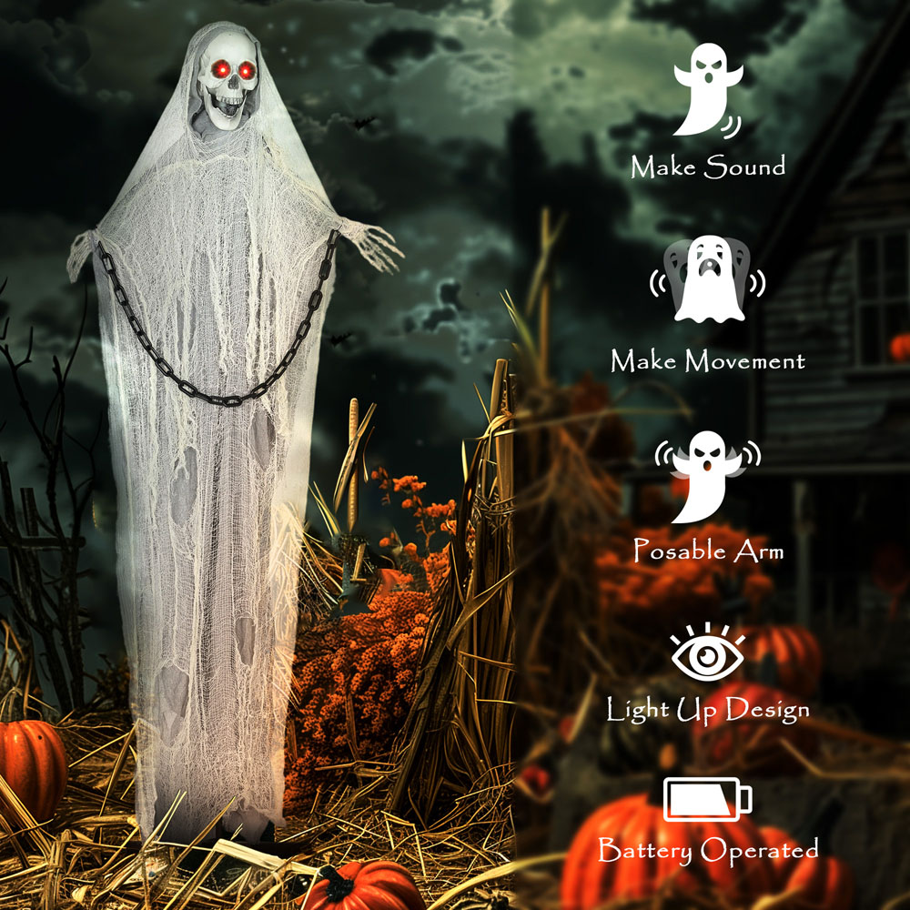 Outsunny Life Size Animated Skeleton Grim Reaper with LED Eyes Halloween Decoration 6ft Image 6