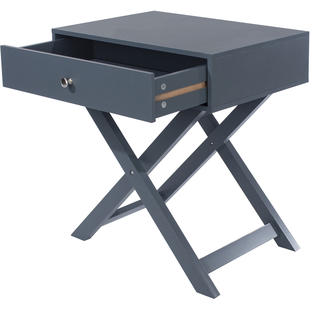 Leighton Single Drawer Midnight Blue X leg Bedside Table Image 4