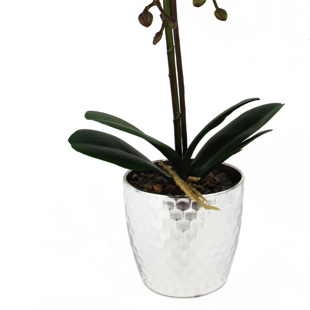 Leaf Dark Pink Phalaenopsis Orchid Artificial Plant with Silver Pot 50cm Image 2