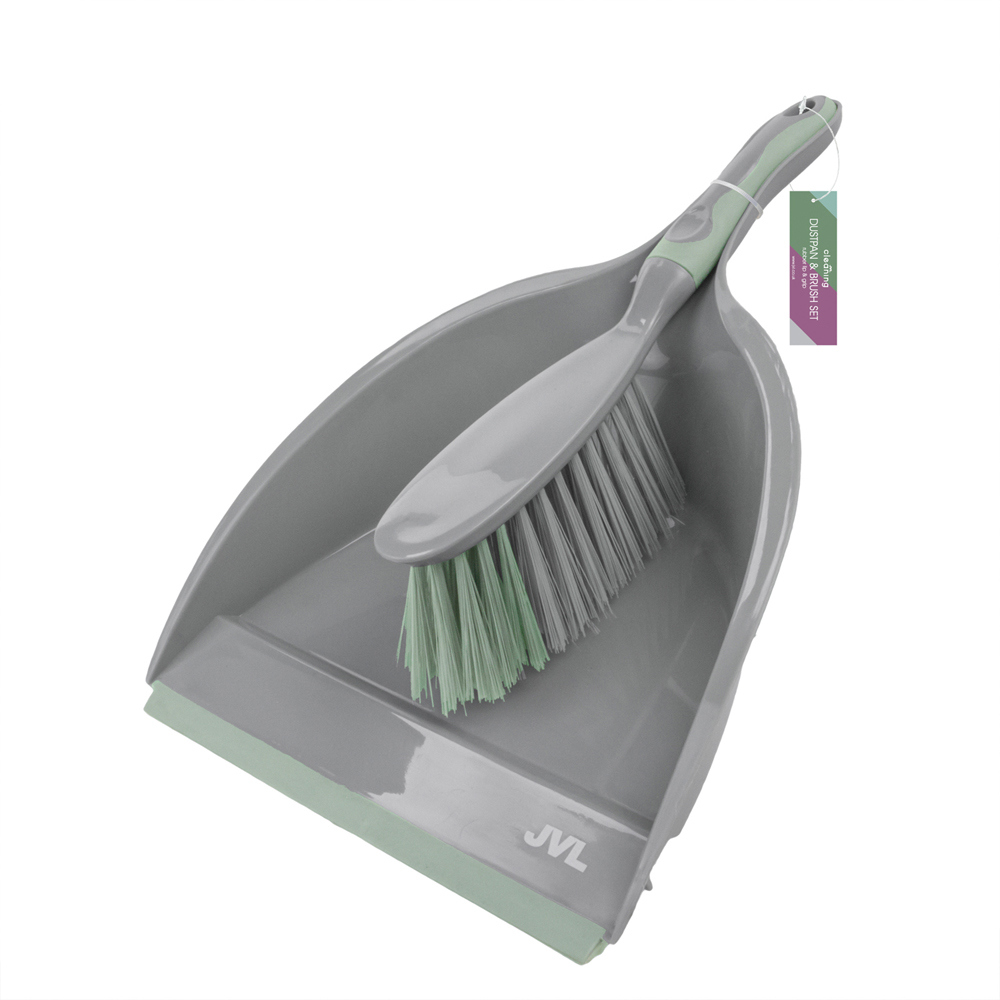 JVL Cleaning Grey Rubber Grip Dust Pan and Brush Set Image 6
