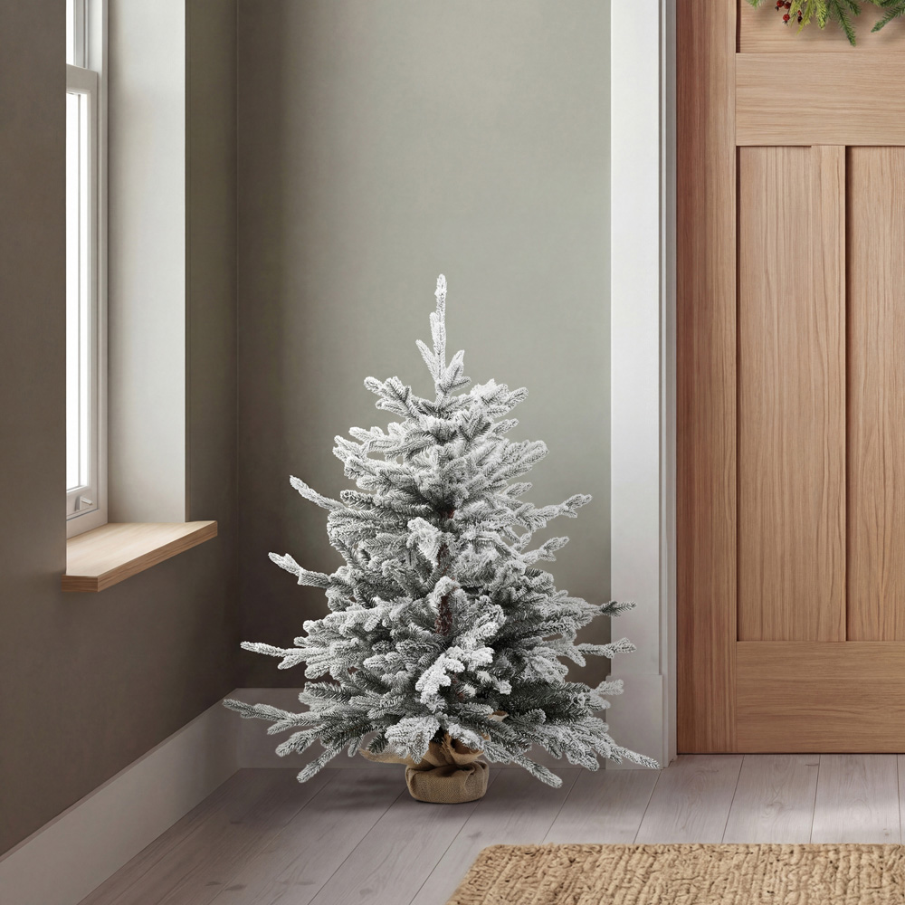 Charles Bentley 30 Warm White LED Pre-Lit Faux Snowy Christmas Tree with Hessian Base 2ft Image 8
