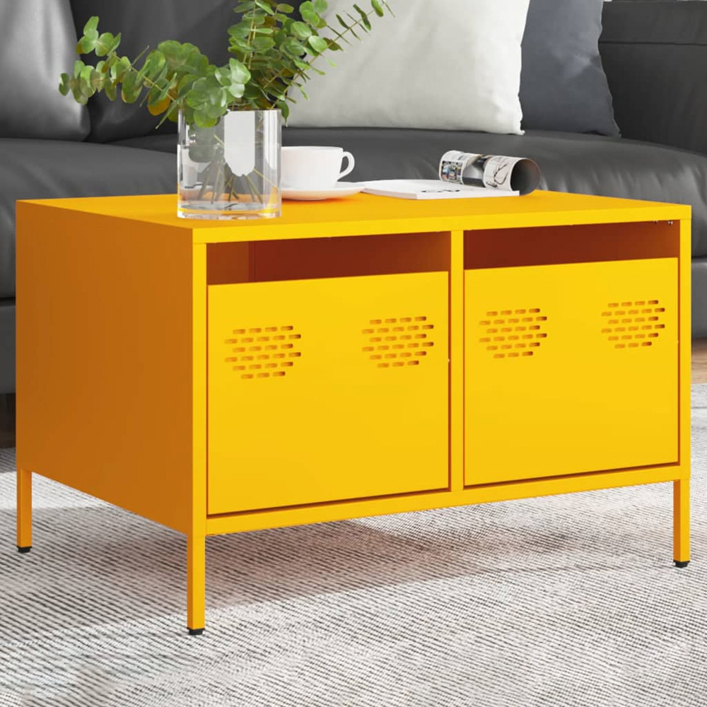 vidaXL 2 Drawer Mustard Yellow Cold-Rolled Steel TV Cabinet Image 1