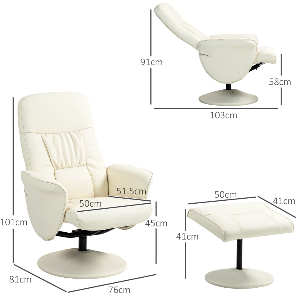 Portland Cream White PU Leather Armchair with Footrest Image 7