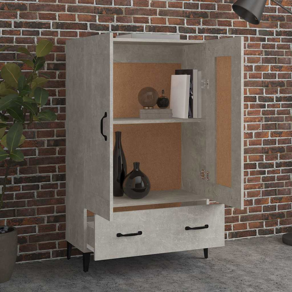 vidaXL 2 Door Single Drawer Concrete Grey Highboard with Metal Legs Image 3