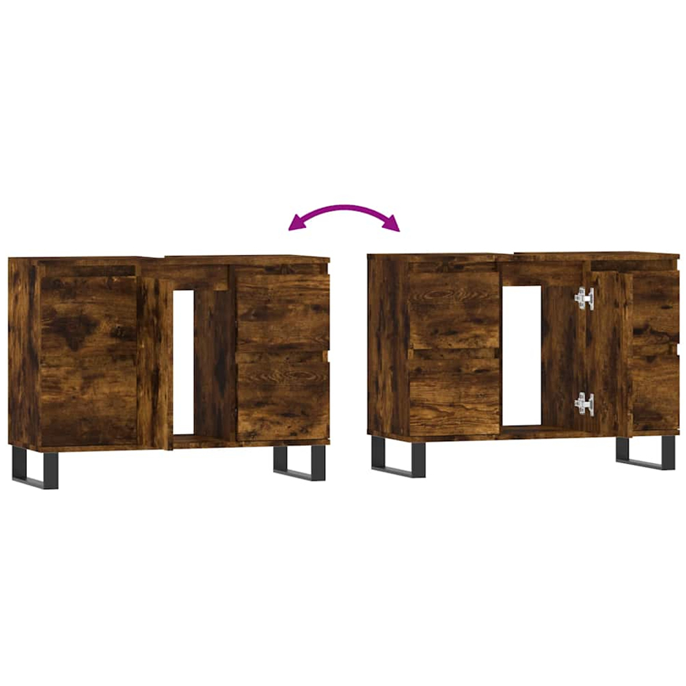 vidaXL Single Door 4 Drawer Smoked Oak Bathroom Cabinet Image 9