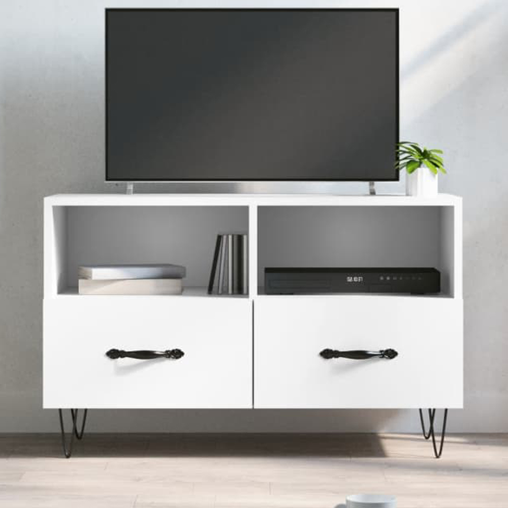 vidaXL 2 Drawer 2 Shelf White TV Cabinet Image 1