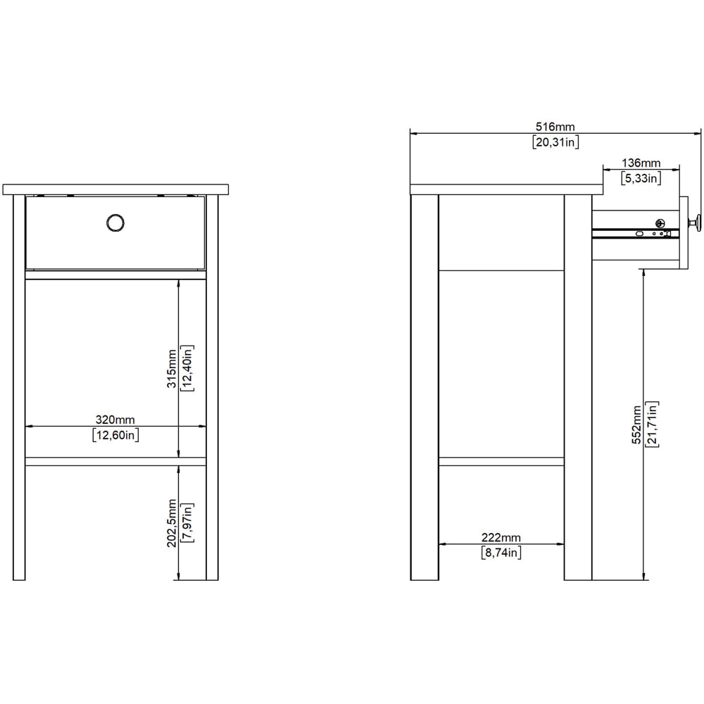 Florence Madrid Single Drawer White Bedside Table Image 9