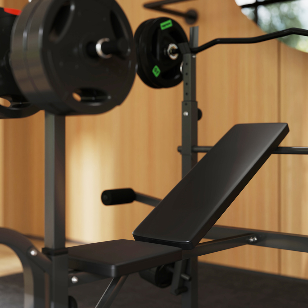 SPORTNOW Black Multi Exercise Incline or Flat Weight Bench with Bench Press Rack Image 4