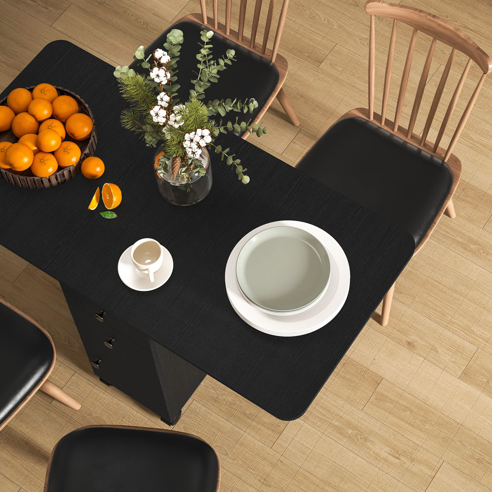 HOMCOM 6 Seater Distressed Black Drop Leaf Dining Table Image 3