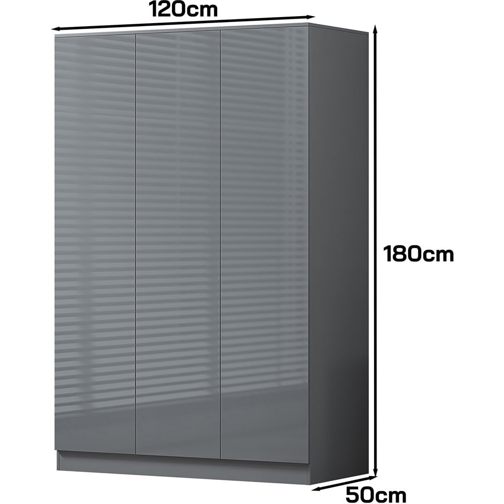 FWStyle Stora 3 Door Grey Gloss Wardrobe Image 5