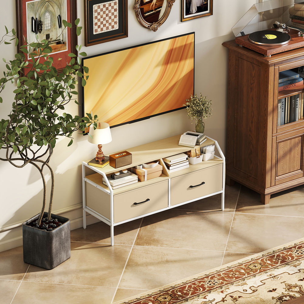 HOMCOM 2 Drawers Natural Brown TV Unit Image 6