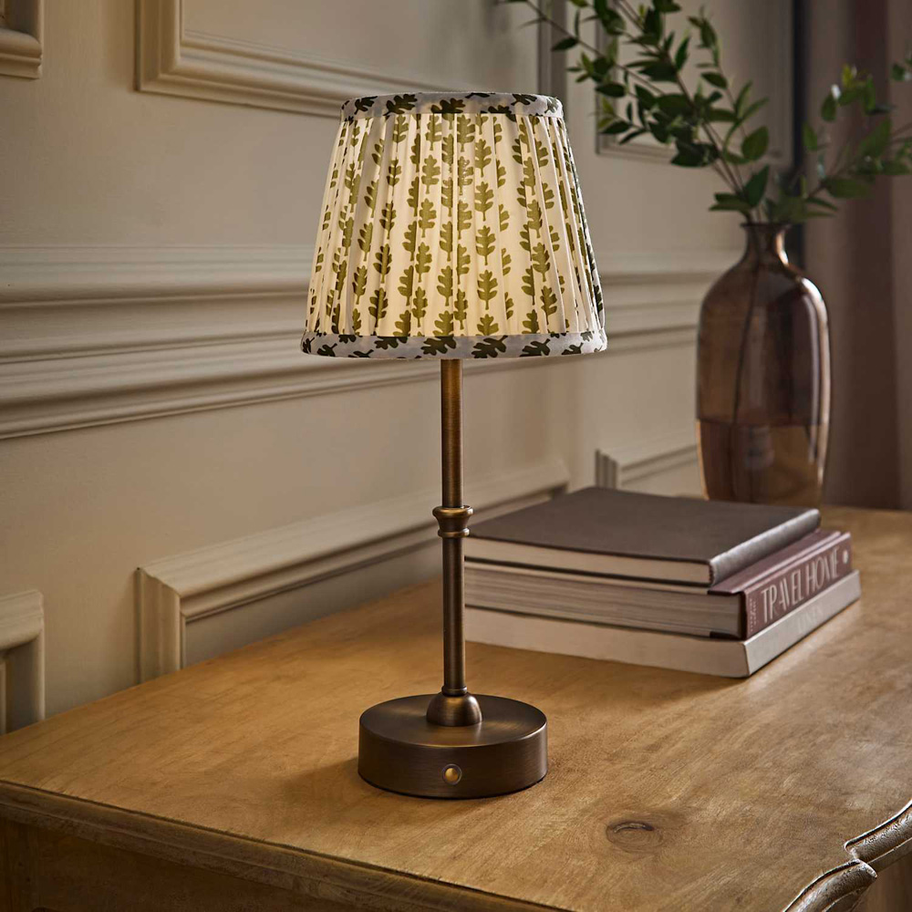 ValueLights Lowe Green Ditsy Floral Pleated Shade Brass Rechargeable Table Lamp with Bulb Image 6