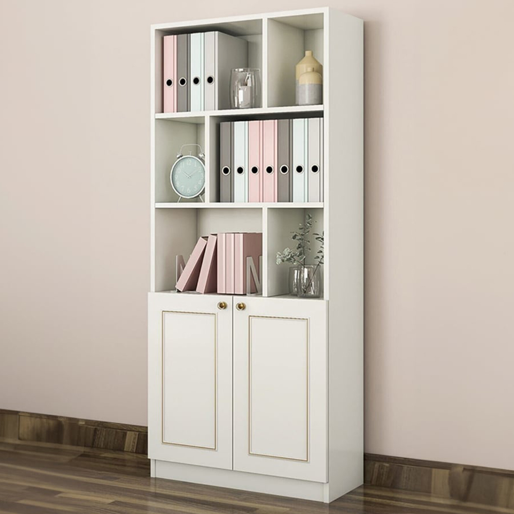 Evu Marie 2 Door Gold and White Bookcase Image 1
