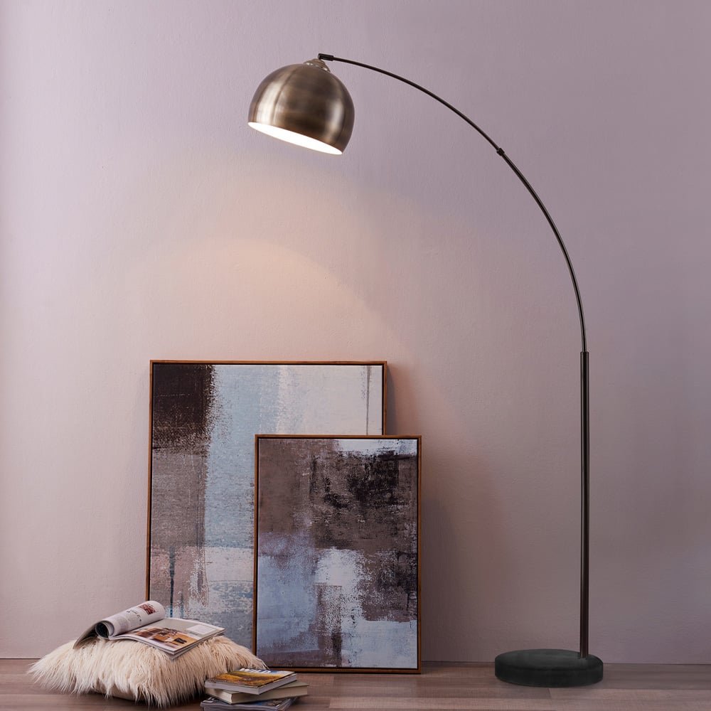 Teamson Home Arquer Antique Brass Shade Arched Marble Base Floor Lamp Image 2