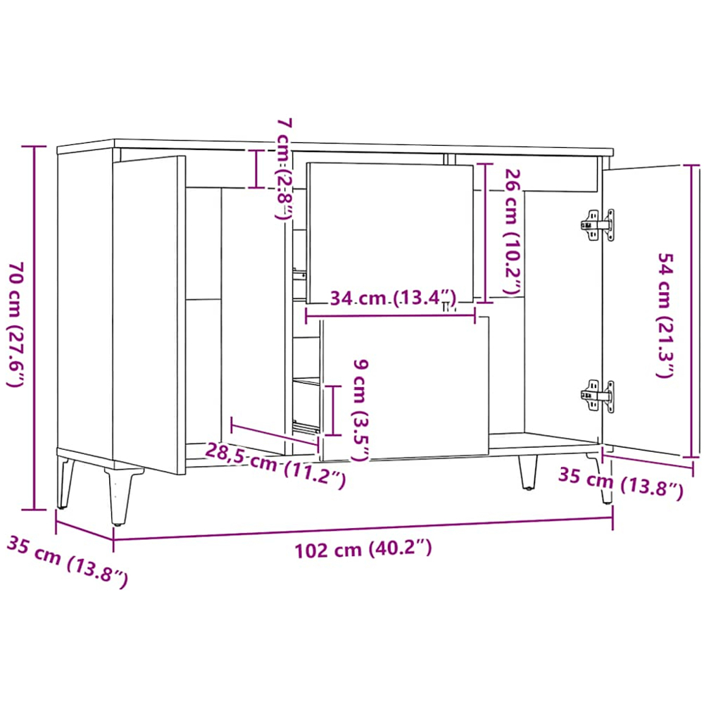 vidaXL 2 Door 2 Drawer Smoked Oak Sideboard Image 9