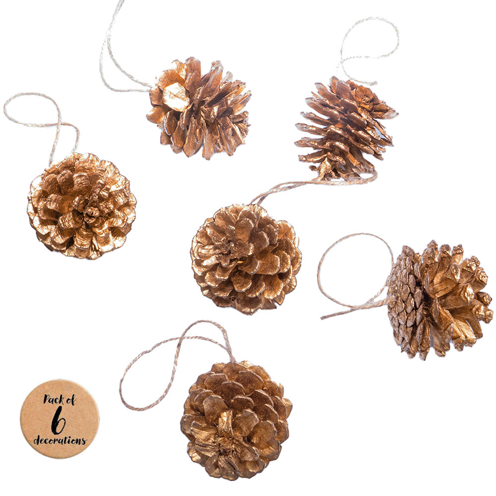 St Helens Gold Hanging Pine Cone Decoration 6 Pack Image 1