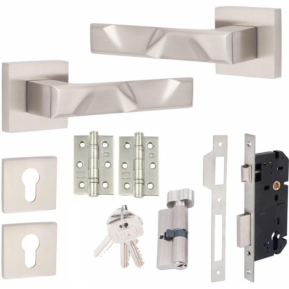 Golden Grace Satin Nickel Modern Nova Euro Lock Door Handle Set Image 1