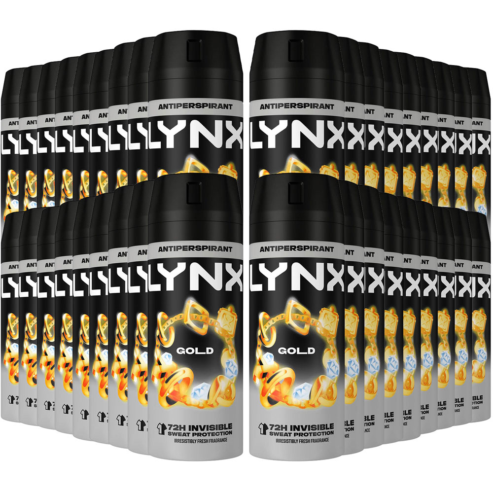 Lynx Gold 72H Protection Anti-Perspirant Anti-White Marks Deodorant Spray 150ml 36 Pack Image 1