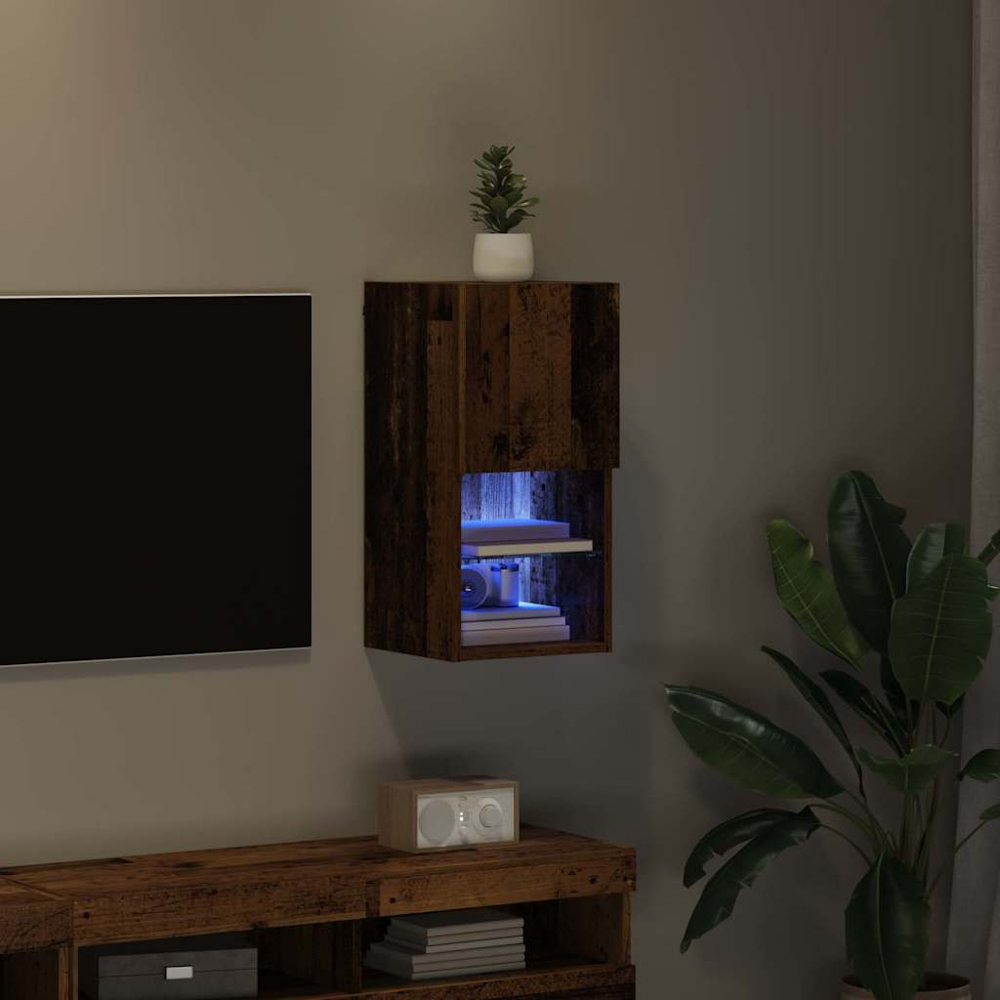 vidaXL Single Door 2 Shelf Old Wood Wall Mounted LED TV Unit Image 9