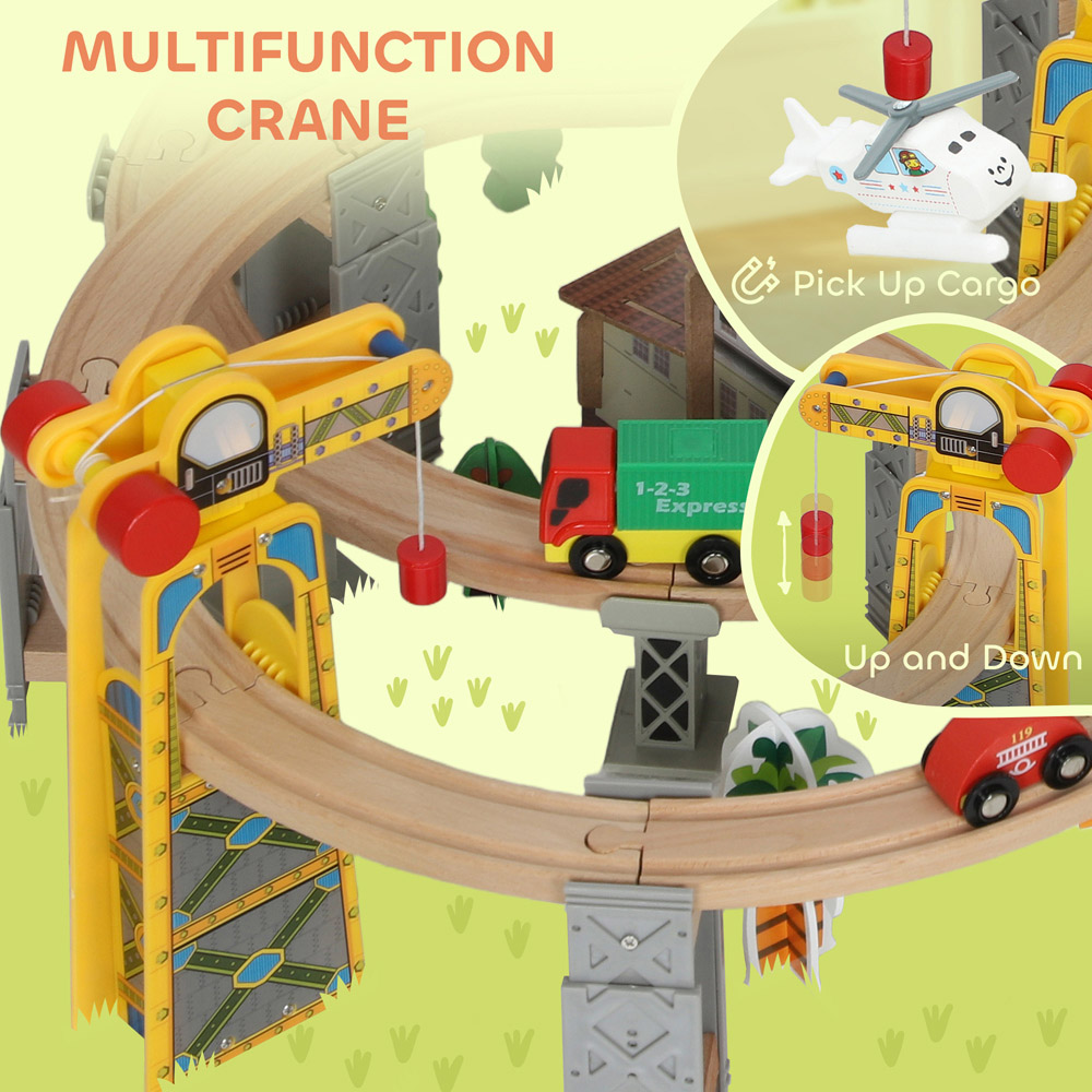 Tommy Toys AIYAPLAY 100 Piece Wooden Toy Train Set with Crane Image 3