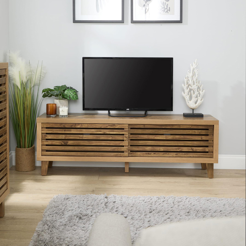Home Source Luna 2 Sliding Door Oak TV Unit Image 6