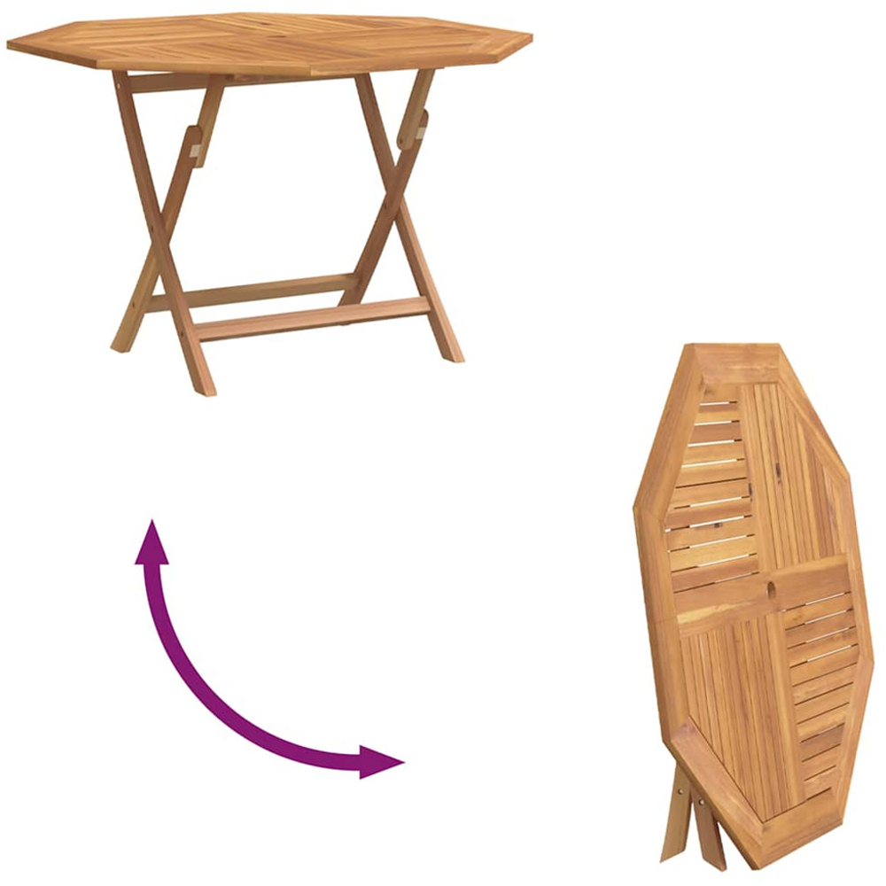 vidaXL Brown Solid Wood Teak Octagon Foldable Garden Table 110cm Image 5