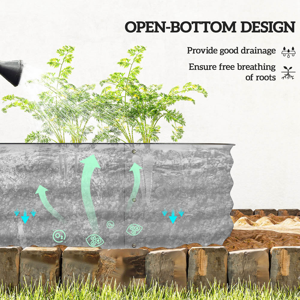 Outsunny Silver Galvanised Raised Garden Bed with Safety Edging 30 x 150 x 62cm Image 5