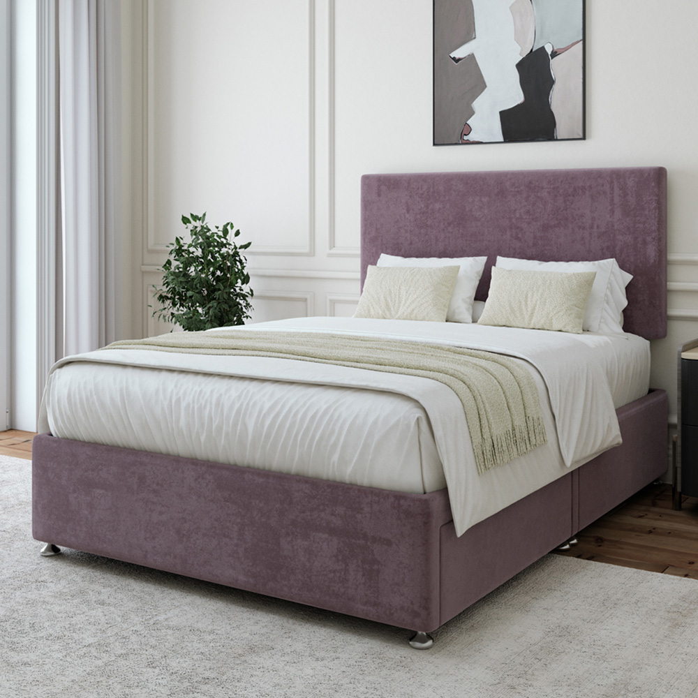 Bedmaster King Size Mauve Naples Linen 2 Drawer Divan Base with Valencia Headboard Image 1