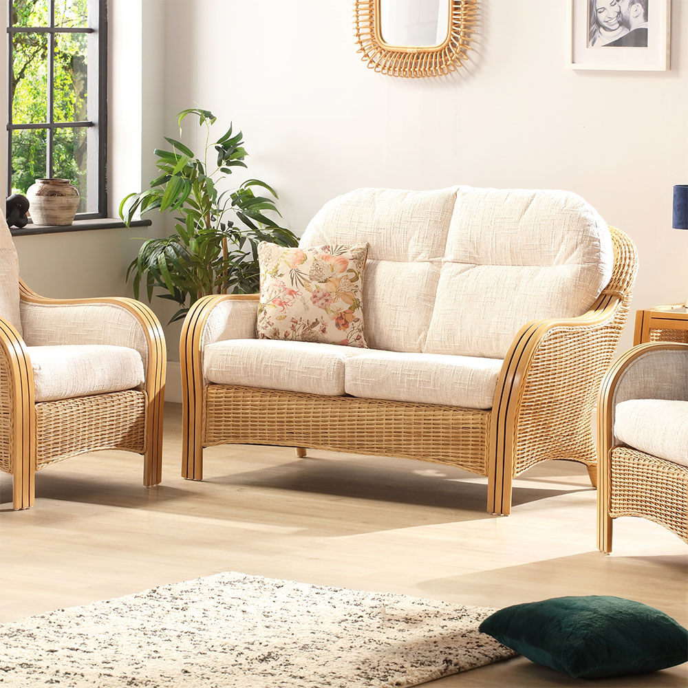 Desser Furniture Centurion 2 Seater Natural Rattan and Cotton Cream Sofa Image 5