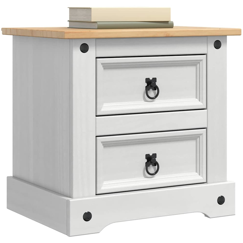 vidaXL Corona 2 Drawer White Solid Pine Wood Wide Bedside Table Image 3