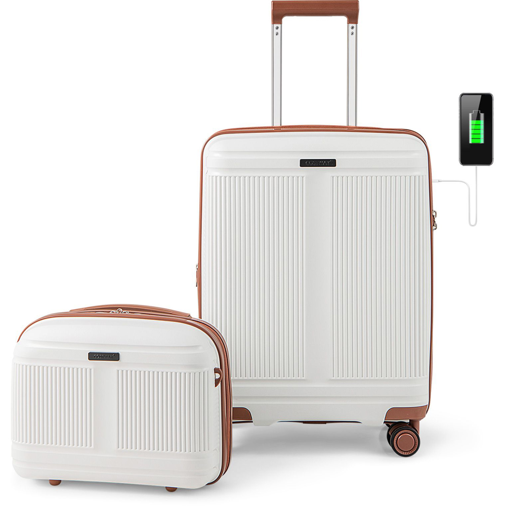 Costway Set of 2 White Cosmetic Case Luggage Set Image 3