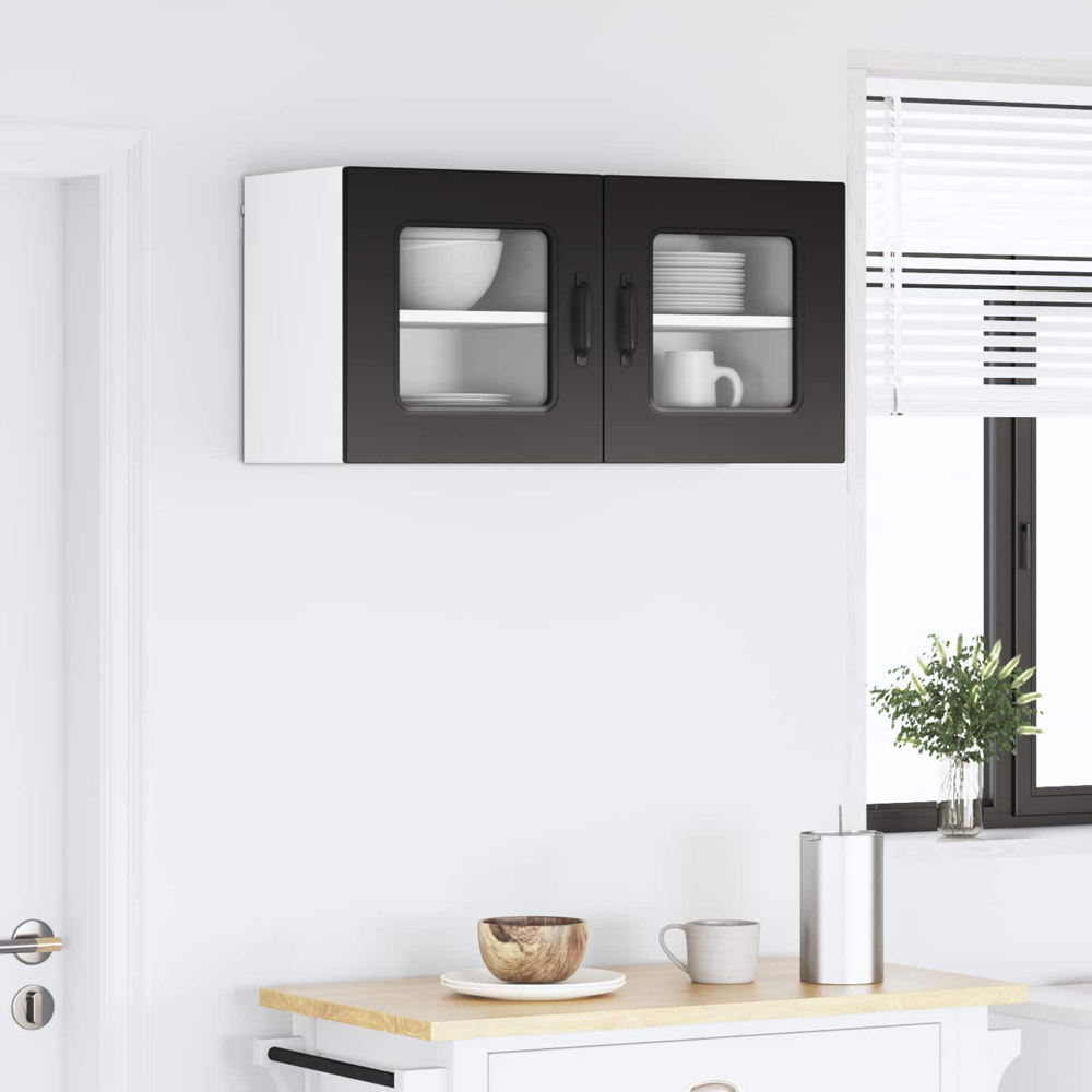 vidaXL Kalmar Single Glass Door Black Wall Mounted Kitchen Cabinet Set of 2 Image 9