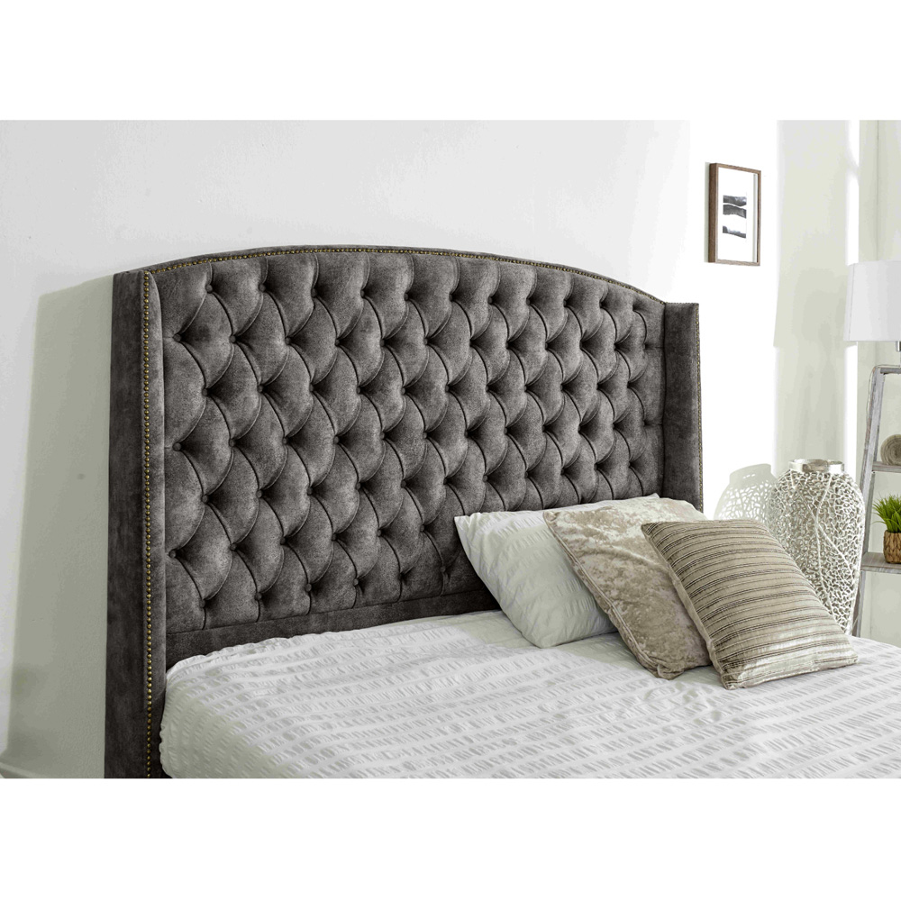 Eleganza Home Winfield Single Grey Oakland Fabric Bed Frame with Chesterfield Headboard Image 2