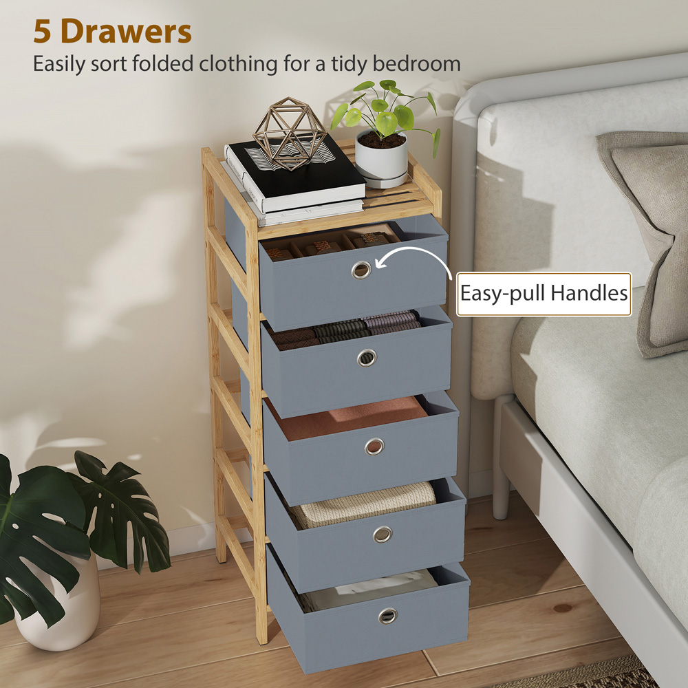 Portland 5 Fabric Drawer Light Grey Bamboo Frame Chest of Drawers Image 7