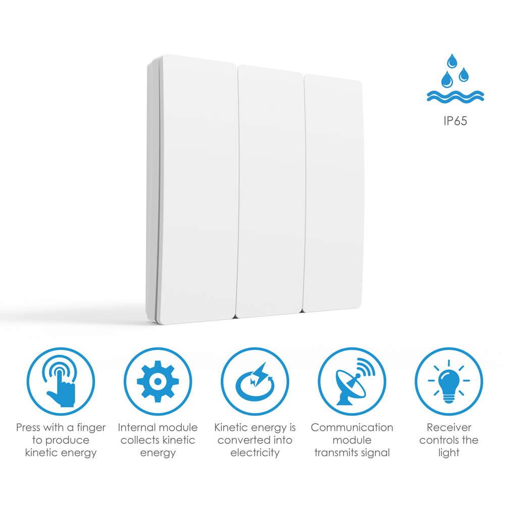 ENER-J ECO 3 Gang White Wireless Kinetic Switch Image 5