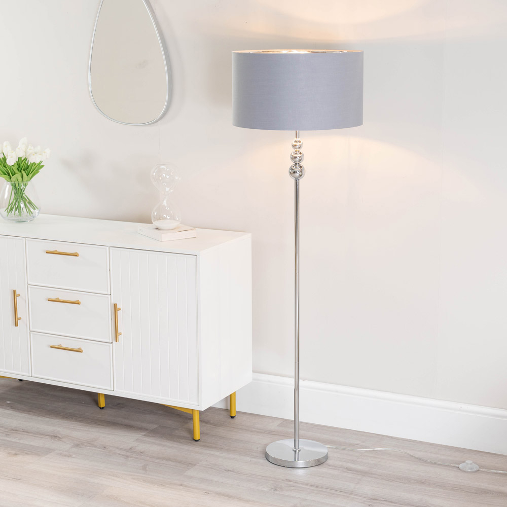 ValueLights Marissa Reni Grey Shade and Gold Ball LED Floor Lamp Image 2
