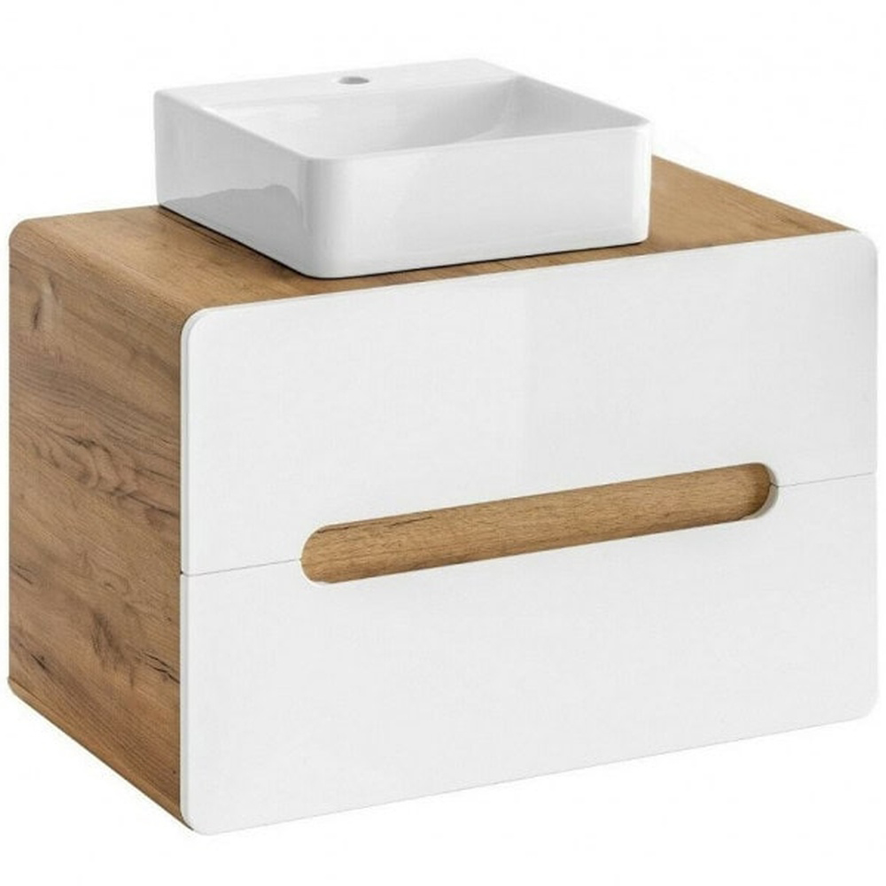Impact Furniture Aruba White Gloss and Oak Wotan 5 Piece Floating Bathroom Furniture Set Image 2