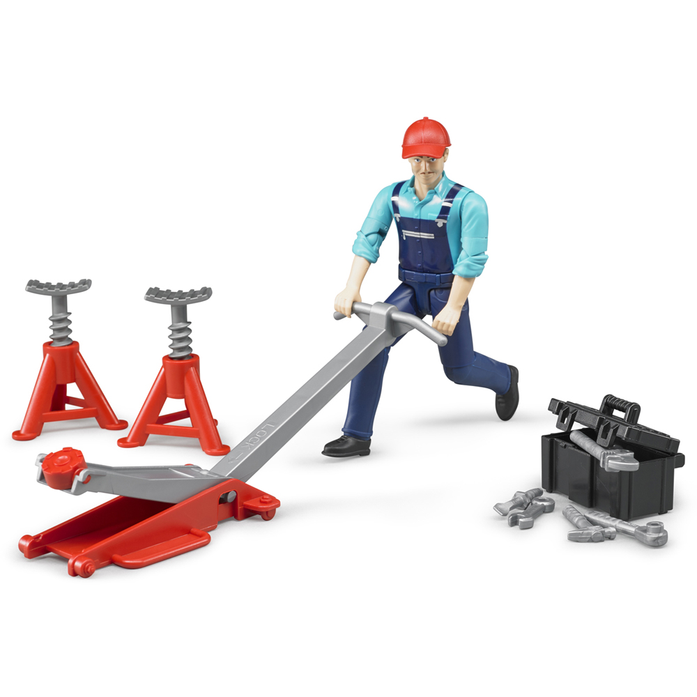 Bruder Bworld Light Skin Mechanic Figure with Garage Equipment Image 3