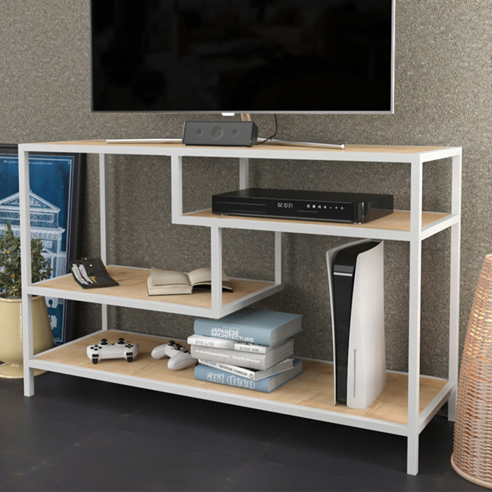 Decorotika Robins Industrial White and Oak TV Stand Image 1