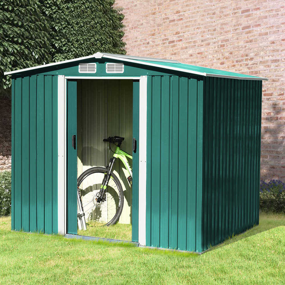 Living and Home 8 x 8ft Double Door Green Metal Garden Shed with Foundation Image 8