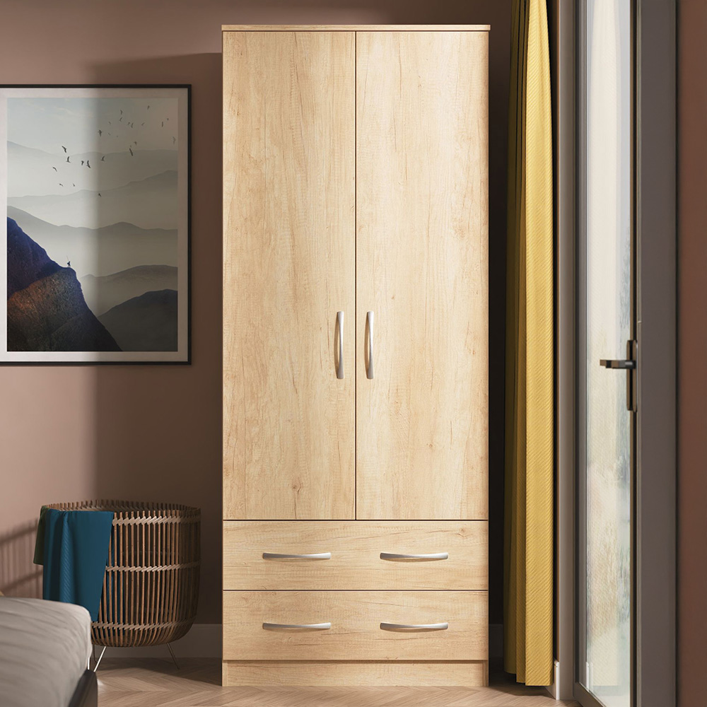 Crowndale Avon 2 Door 2 Drawer Nebraska Oak Wardrobe Ready Assembled Image 1