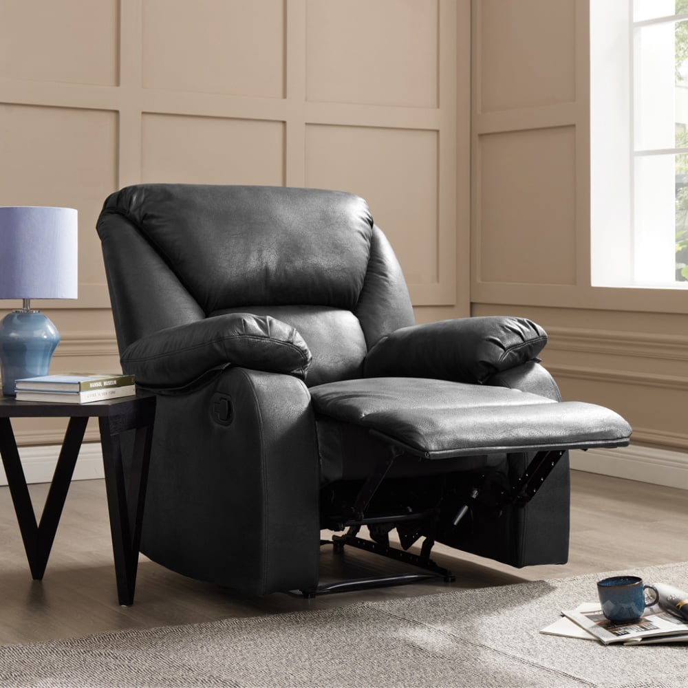 Home Detail Enoch Single Seater Black Faux Leather Manual Recliner Image 8
