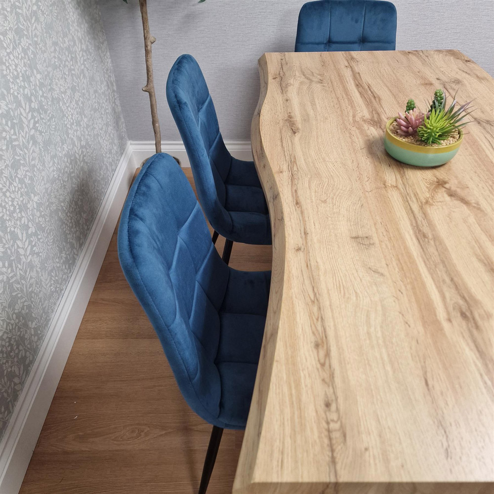 Kosy Koala 4 Seater Tufted Velvet Wooden Dining Set with Bench Blue and Brown Image 5