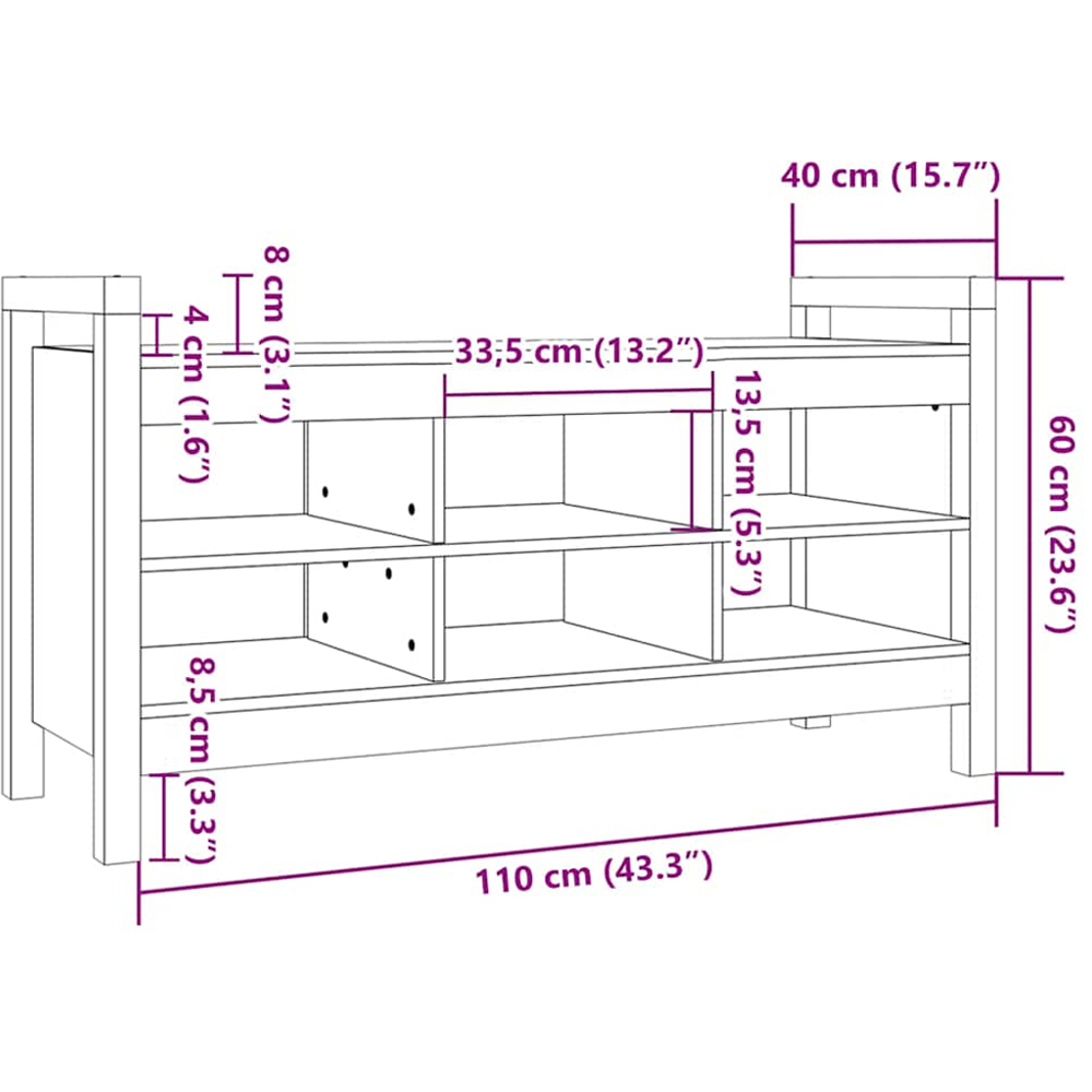 vidaXL 6 Shelf Brown Wooden Hallway Bench Image 8