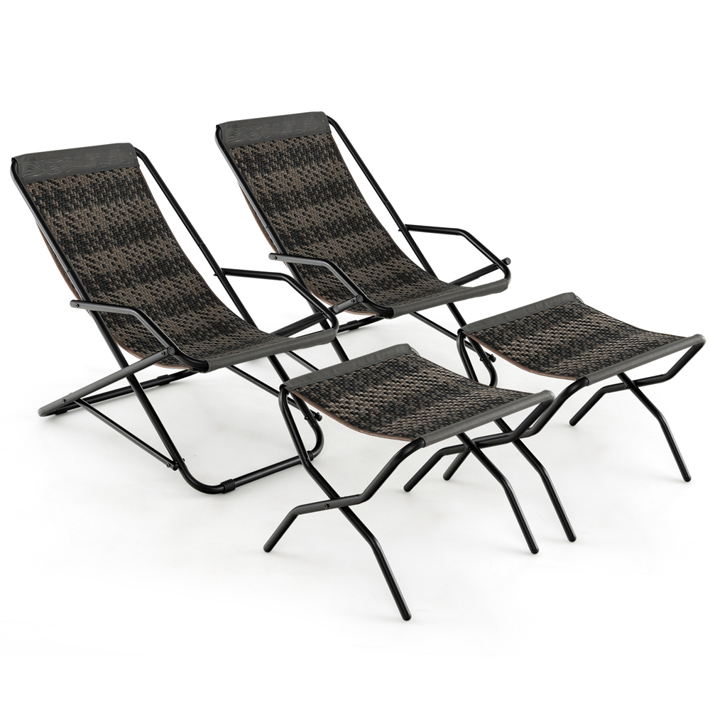 Costway Grey Outdoor Sling Chair with Footstool Image 3