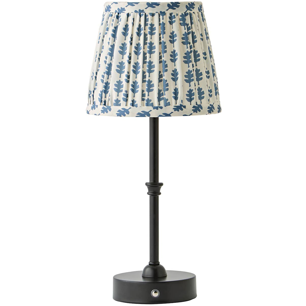 ValueLights Lowe Blue Ditsy Floral Pleated Shade Black Rechargeable Table Lamp with Bulb Image 1