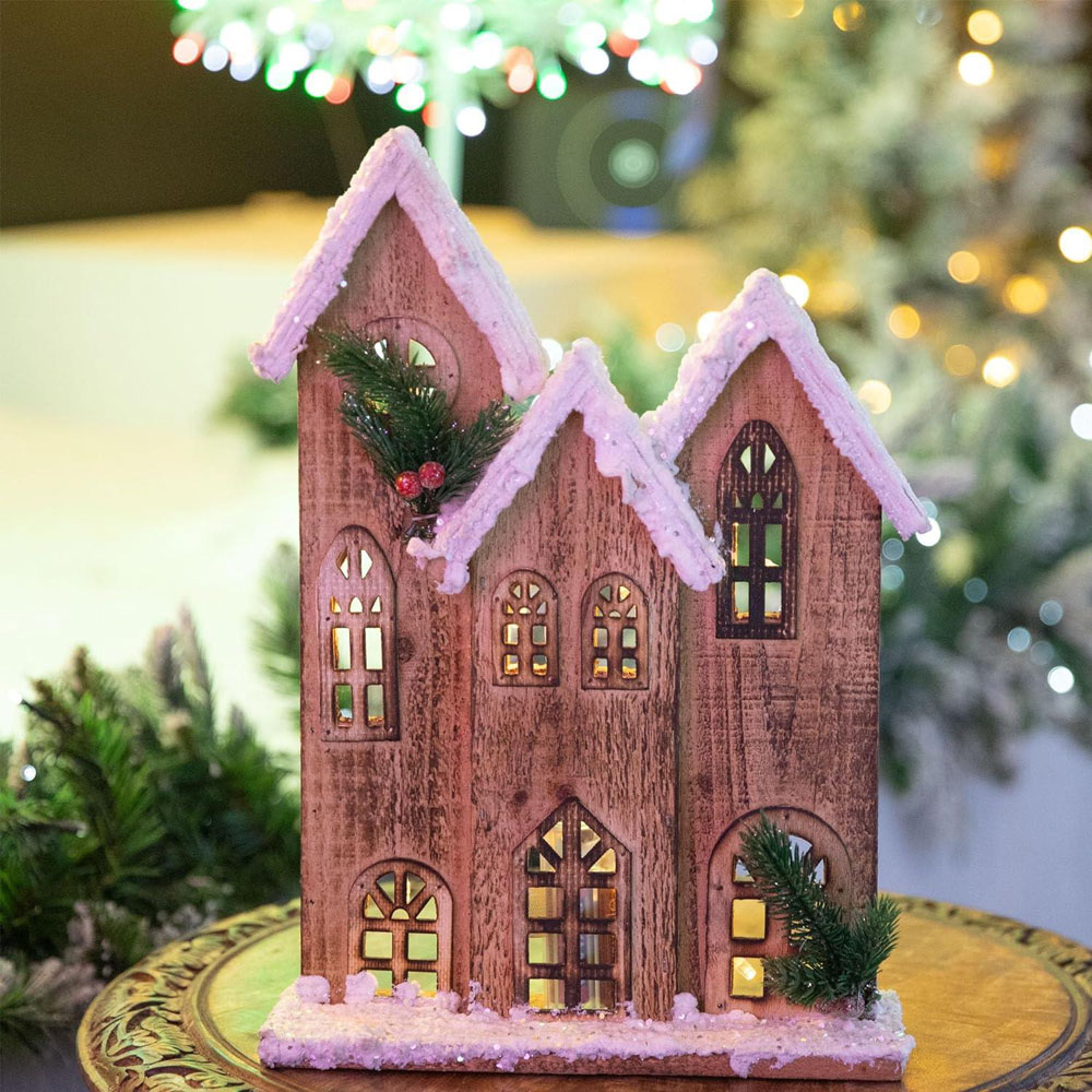 Shatchi Brown Snow Covered Wooden House LED Christmas Decoration Image 3