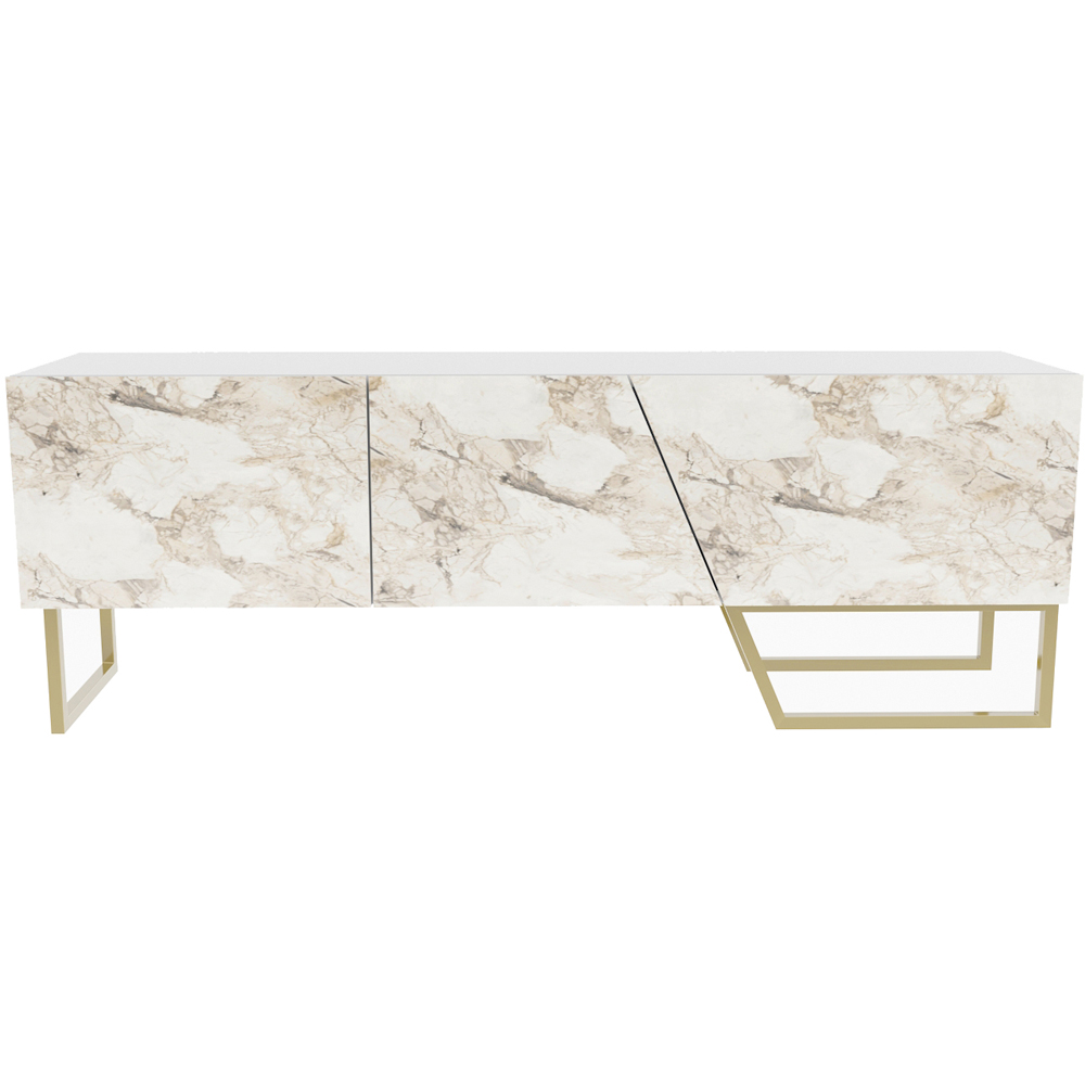 Decorotika Parla 3 Door White Marble and Gold TV Unit Image 3