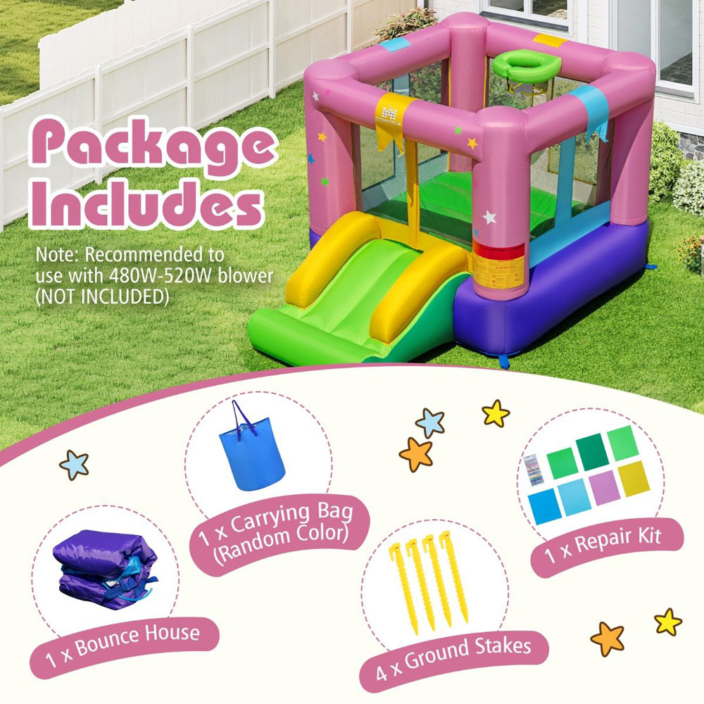 Costway Kids Inflatable Bounce House with Slide and Basketball Rim Play Set Image 5